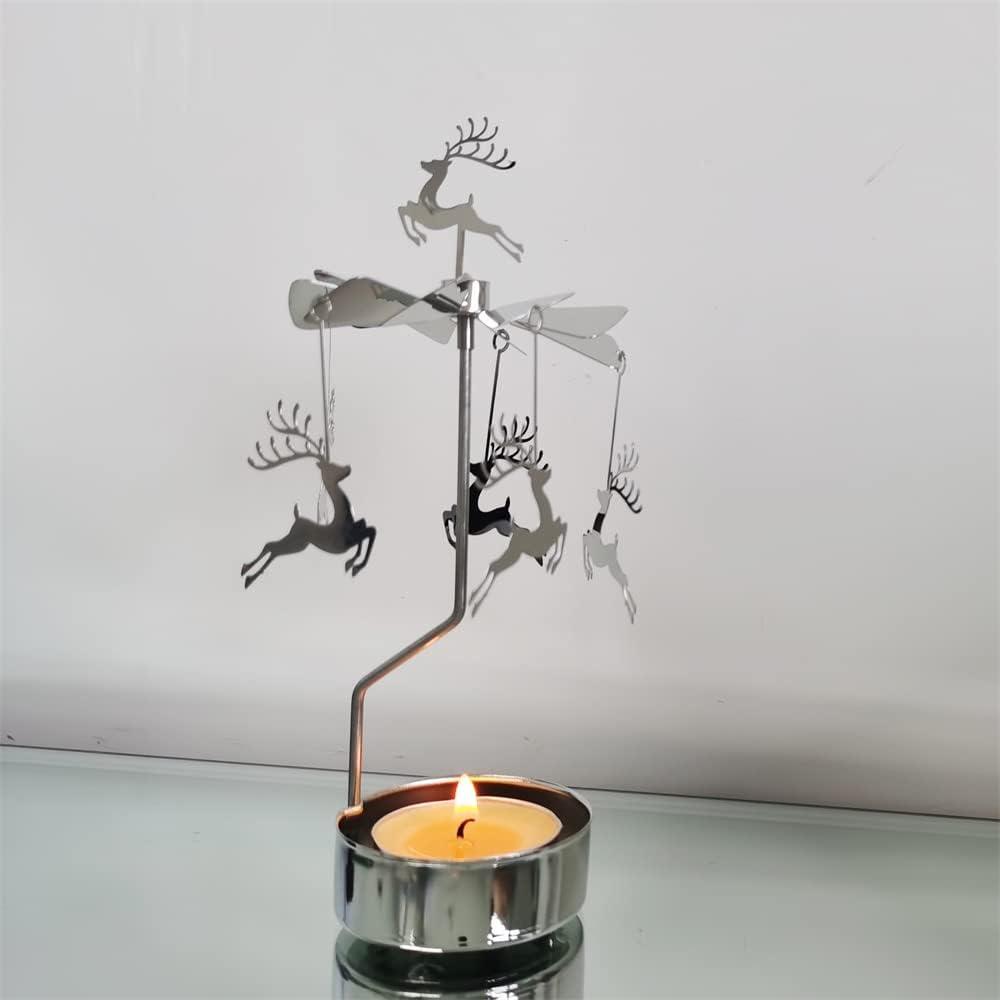 Kingnero Rotary Candle Holder Spinning Candleholder Tea Light Candle Powered Carousel Small Gift (Reindeer) image number 2