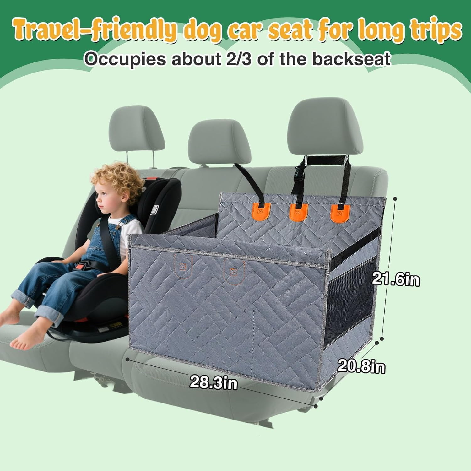 Dog Car Seat Cover for Back Seat &ndash; 2/3 Backseat Protector with Dog Seat Belt, Waterproof & Scratchproof Car Accessories for Small & Medium Dogs, SUV Sedan