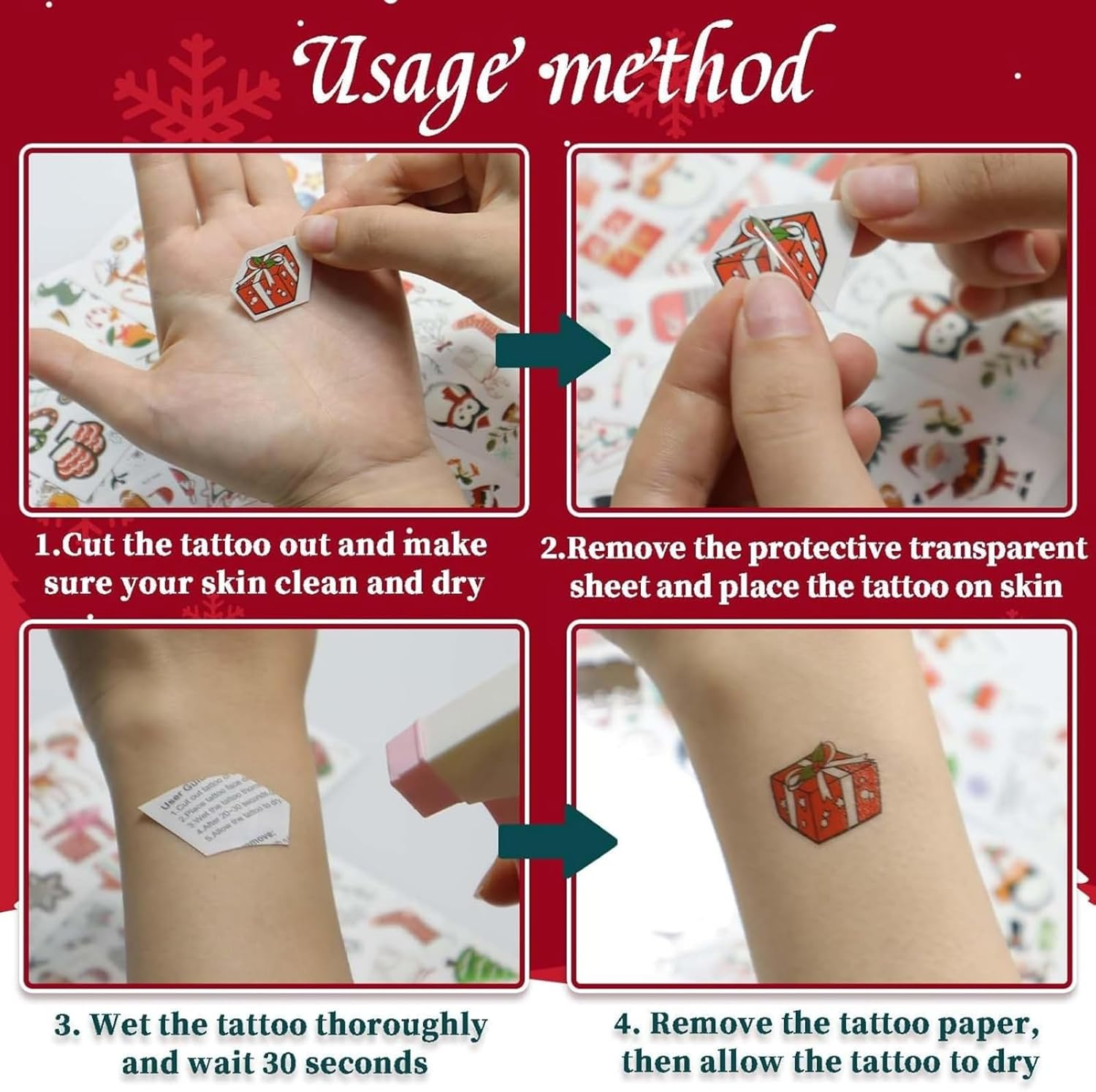 Itadaku 12 Sheets Luminous Christmas Temporary Tattoos, Glow in the Dark Christmas Tattoos for Stocking Stuffers, Holiday Party Favors & Gift Stickers image number 3