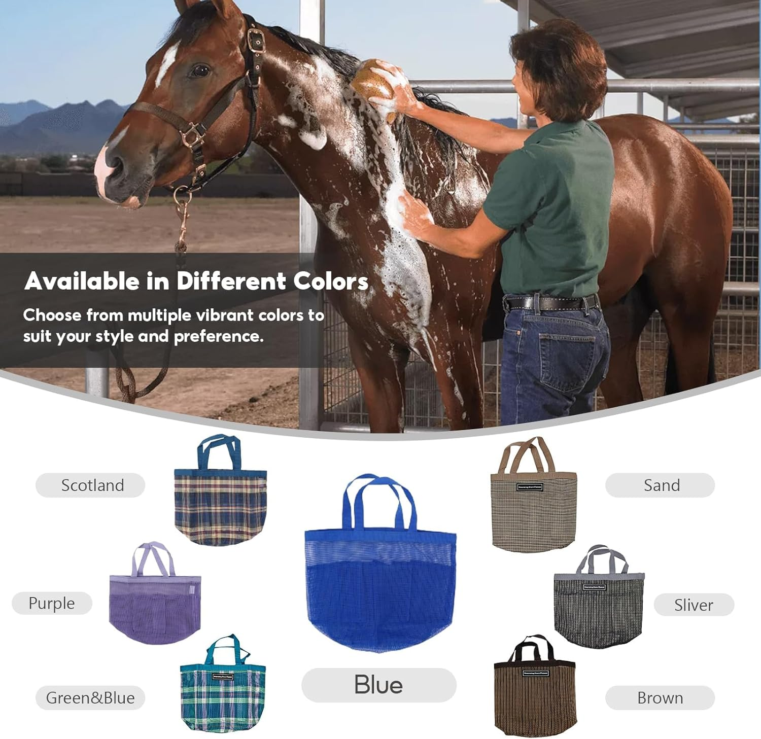 Horse Grooming Tool Storage Bag - Breathable Waterproof Mesh for Horse Care Accessories (Sapphire Blue) image number 6