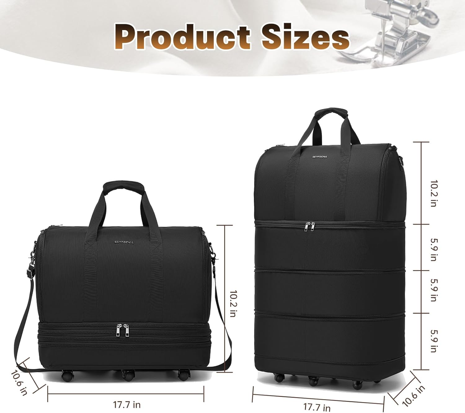 Collapsible Rolling Garment Bags, Large Rolling Duffle Bag with Wheels Convertible Travel Garment Bag for Men Women Carry on Garment Bag for Travel Suitcase Suit Business Travel Bag, Black image number 5