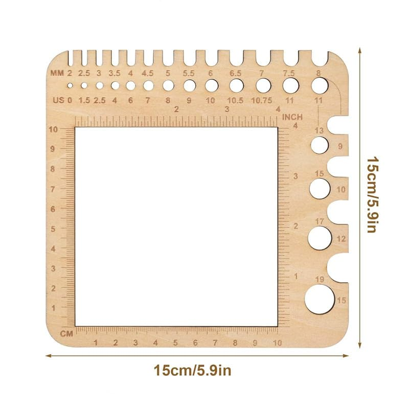 Square Wood Knitting Gauge Ruler, 1Pc Square Wood Knitting Gauge Ruler, Wooden Yarn Gauges Tool