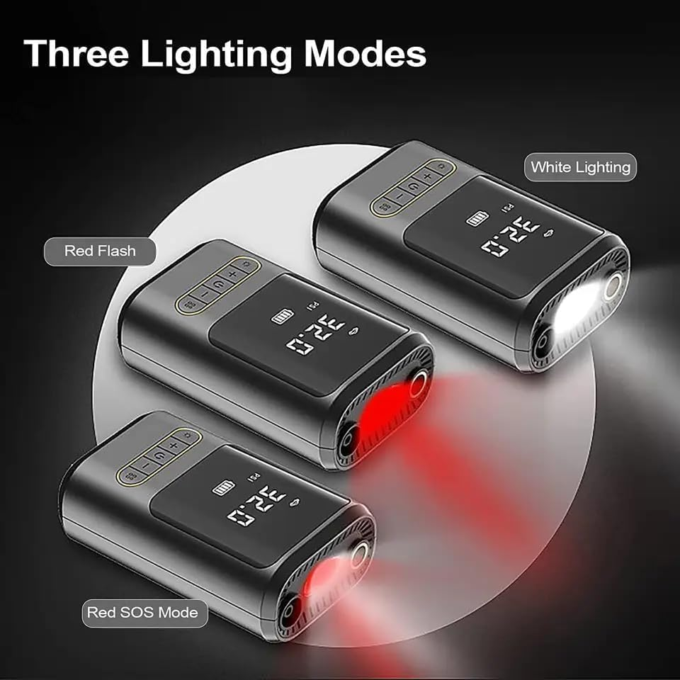 Tire Inflator Portable Air Compressor, 150Psi Portable Tire Air Pump for Car Bicycle Motorcycle, Compact Cordless Air Inflator with Digital Tire Pressure Gauge and LED Light image number 4