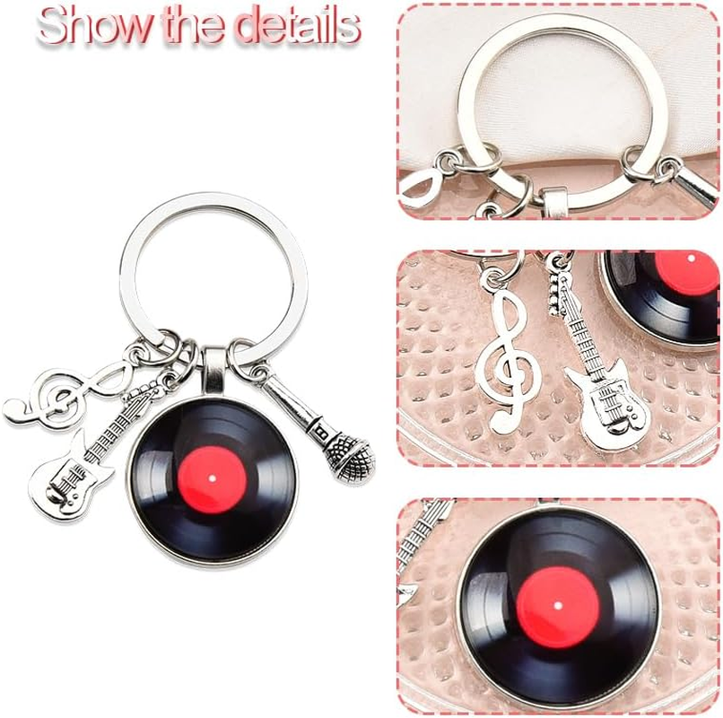 Vinyl Record Keychains for Music Lovers Cool Punk Christmas Birthday Gifts for Musician Composer Girl Boys Music Teachers Students Music Accessories Recording Player Pendant Key Chain image number 5
