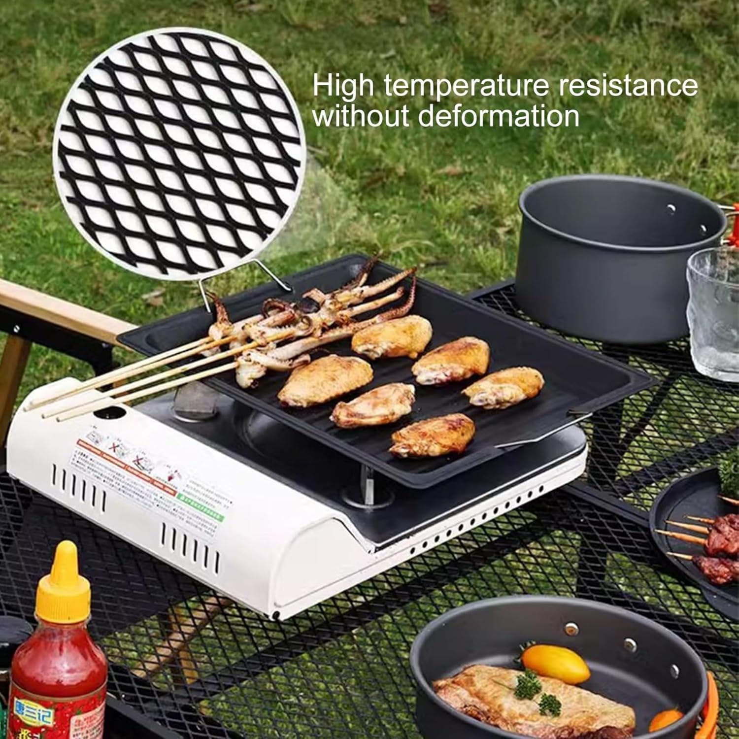 FORYUSE Folding Camping Table 90X60Cm with Extension Board Portable Lightweight Height Adjustable Metal Mesh Desktop Bag Side Pocket for Outdoor BBQ Grill Picnic Beach image number 5