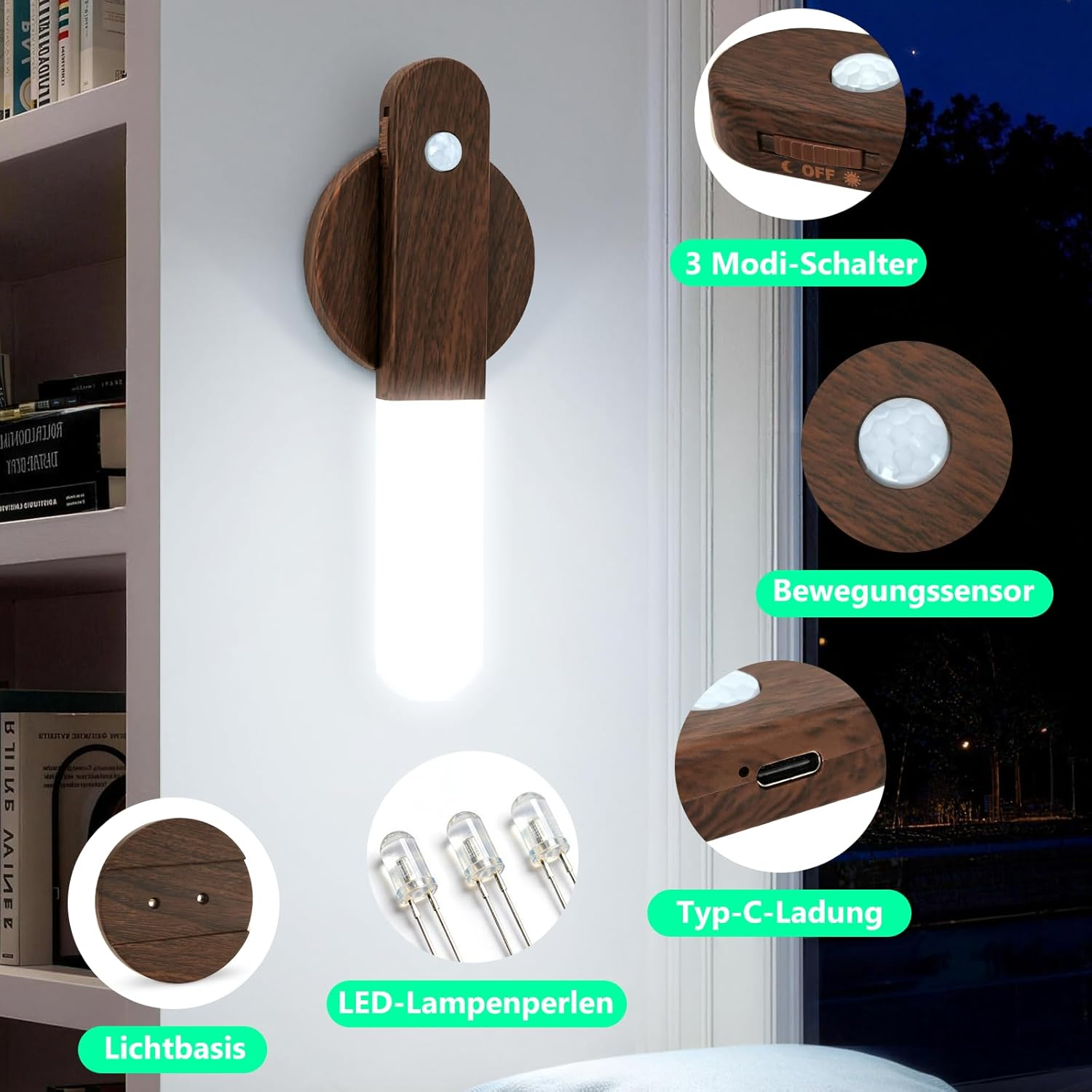 Toowell Battery Wall Light Indoor Wall Light without Power Connection Battery Wall Lamp with Motion Sensor Night Light with Motion Sensor