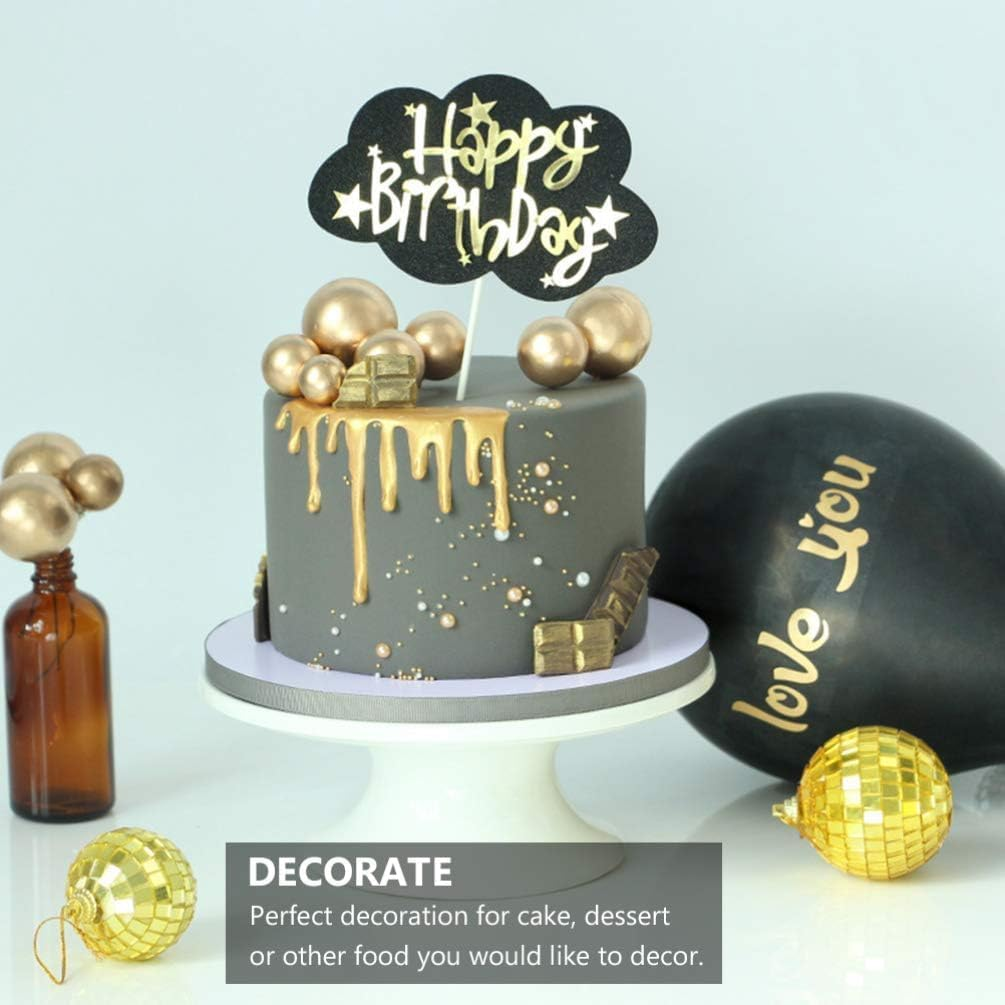 16Pcs Birthday Christmas Cake Toppers Golden Silver Balls Pearl Foam Cake Decoration Cupcake Dessert Topper Picks Holiday Party Supplies image number 3