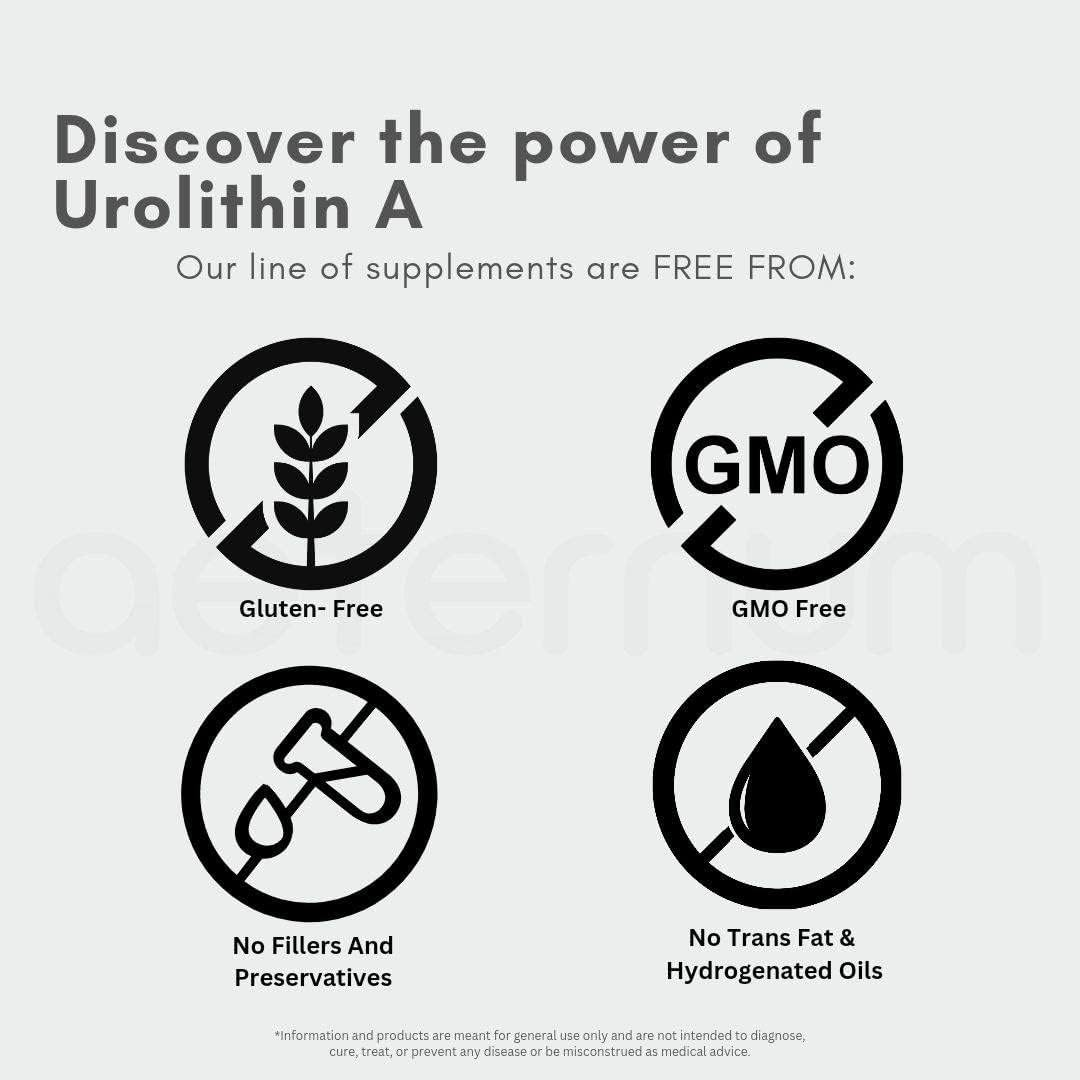 Aeternum UA Pure Urolithin a Supplement - 500Mg per Capsule - 60 Capsules - Premium Anti-Aging Support image number 2