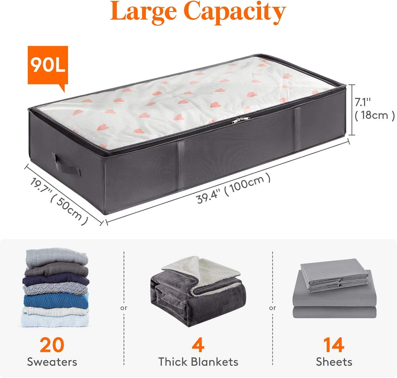 Lifewit 90L 4 Pack under Bed Storage Containers, Large Capacity Blanket Storage Bags with Reinforced Handle, Organization and Storage for Comforters, Sheets, Clothes, Bedroom, College Dorm, Grey image number 4