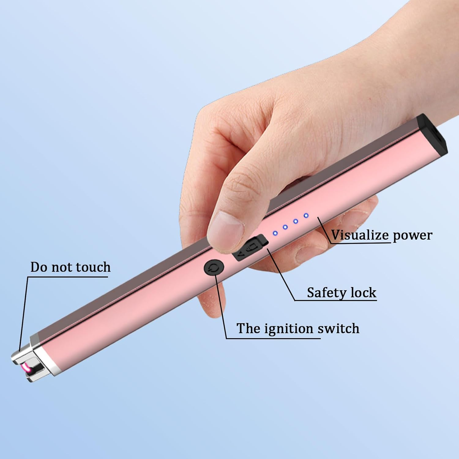 2Pcs Candle Lighter, Rechargeable Electric Lighter Candles, Windproof Belt Led Battery Display Ion Windproof, Safety Switch Flameless, for Candle Barbecues, Fireplaces, Camping, Fireworks Cooking