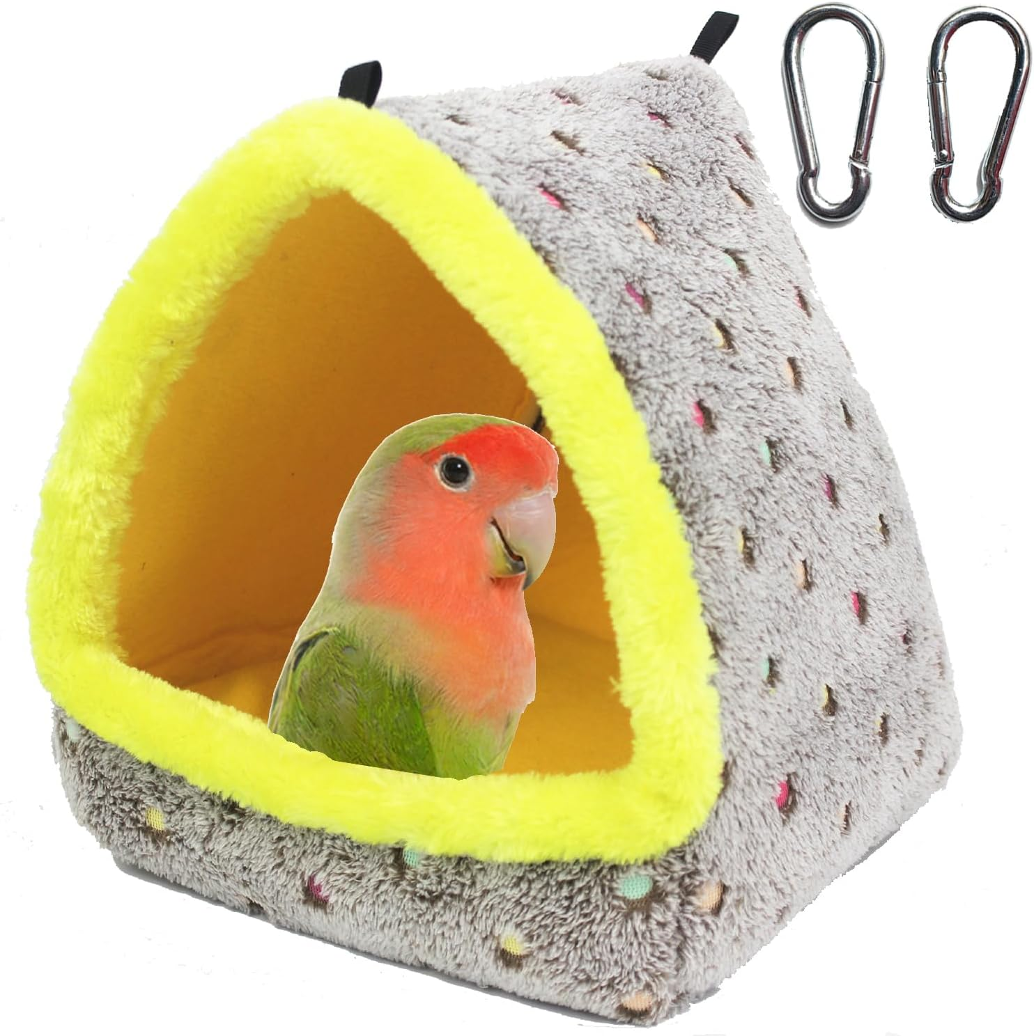 Taicols Bird Bed Parrot Nest Triangular Plush Winter Autumn Bird Hut Thermal Hanging Nest Sleeping Resting Bed for Medium and Large Parrots,Large Warm House, Cozy for Cage