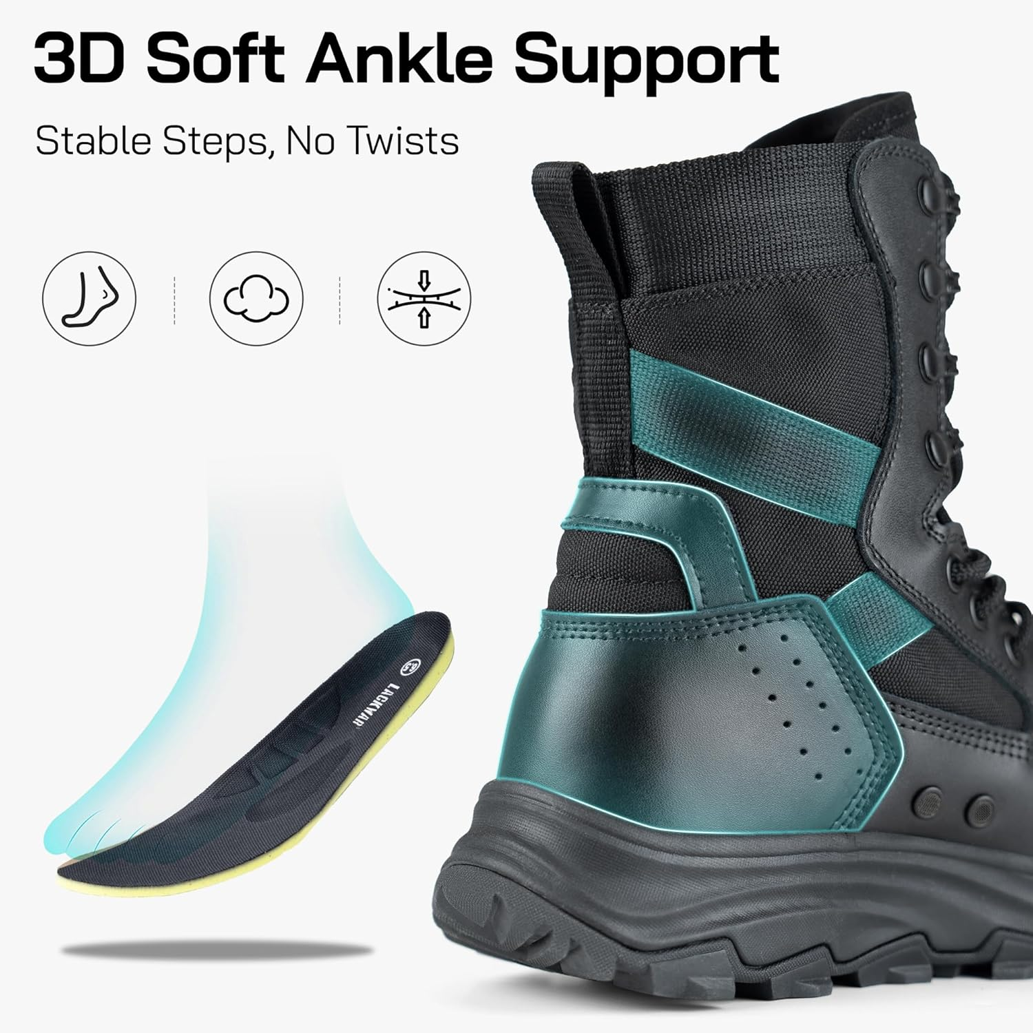 LACKWAR Women'S 8 Inch Hiking Tactical Combat Boot Waterproof Military Work Boots Lightweight Military Boots Non Slip Ankle Support Outdoor Boots for Women image number 2