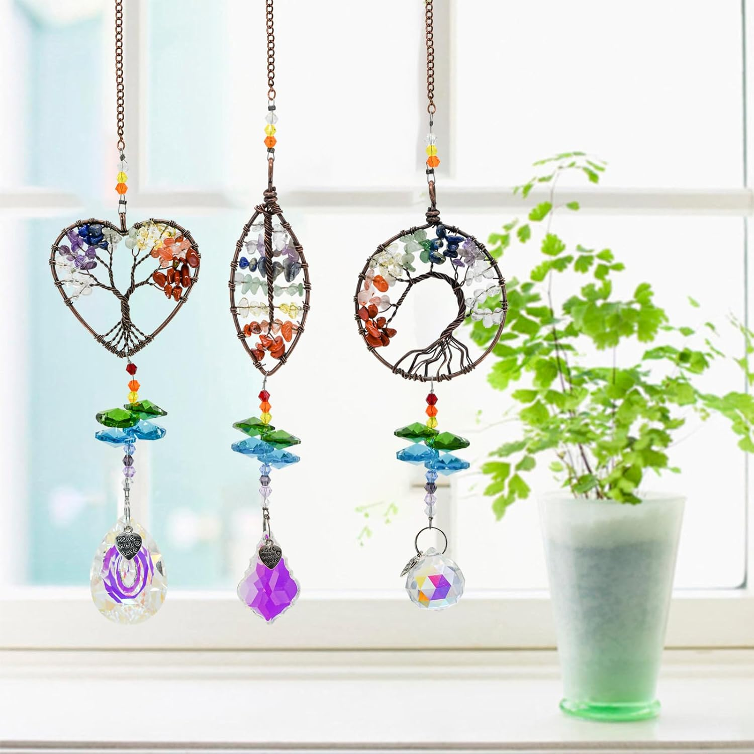 Mrmrkura Tree of Life Crystal Suncatcher for Window Hanging, 3 Pieces Rainbow Maker with Prisms Decorative Sun Catcher Crystals Ornament for Indoor Home Decor (Crystal) image number 4