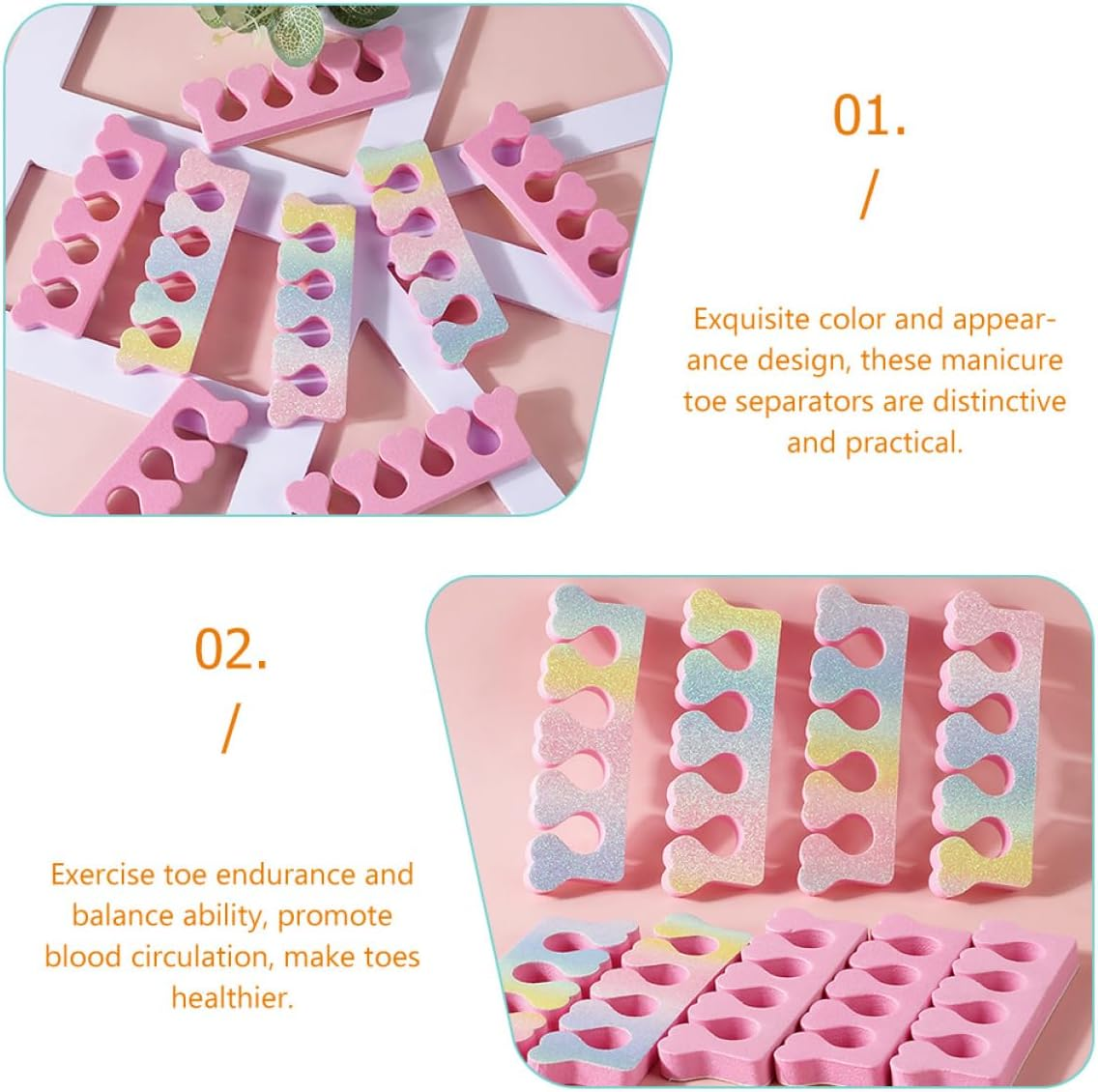 ELAYARD 30Pcs Toe Separators for Women Manicuretoe Dividers Nail Art Heart Shaped Spacers Shiny Nail Separator Tools image number 1