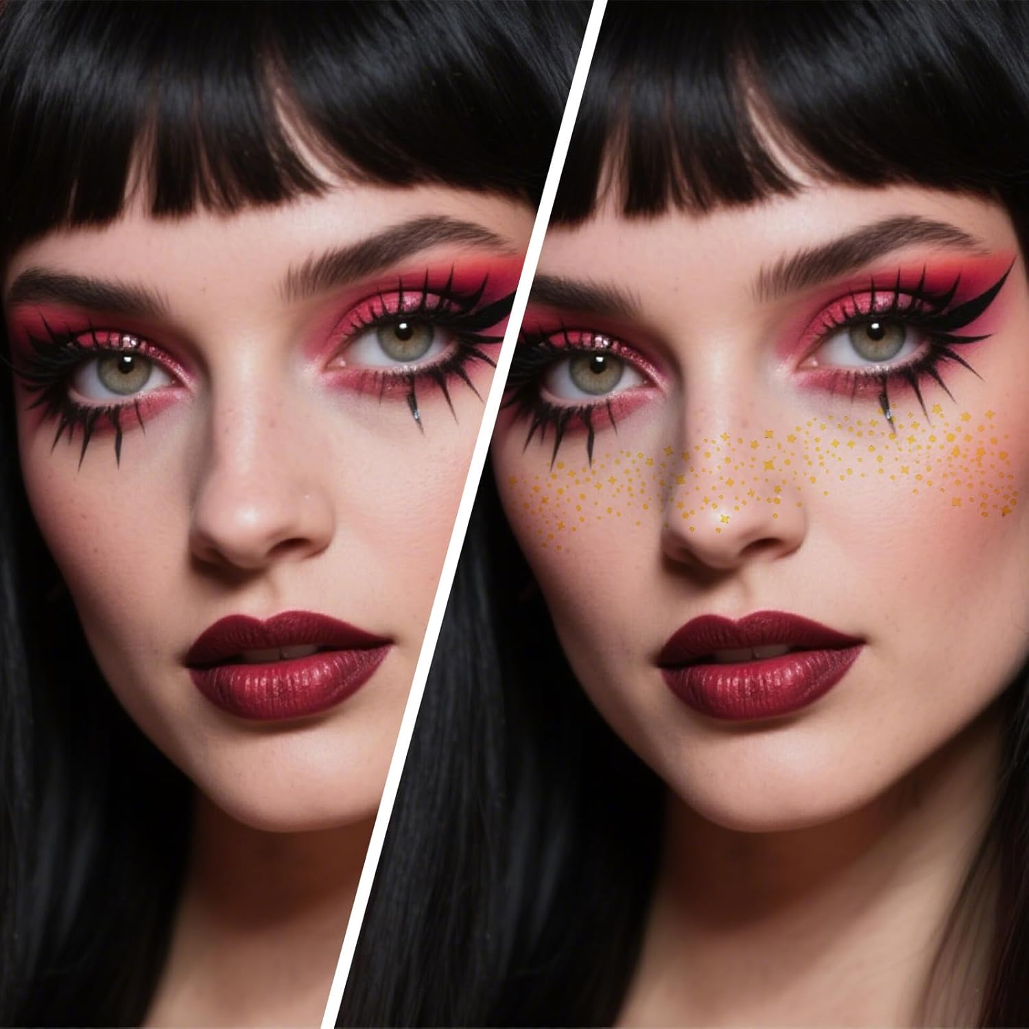 Lasuroa 20Pcs Glitter Freckles Temporary Face Tattoos, 2 Styles Waterproof Freckles Face Tattoo Glitter Makeup Patches for Teens & Women Christmas Halloween Parties (Gold)