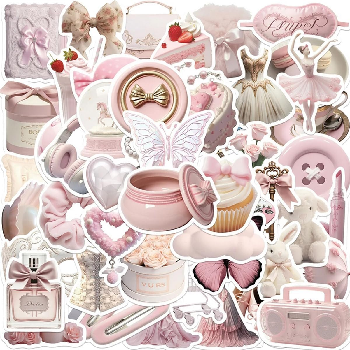 50Pcs Cute Pink Ballet Girl Stickers Decoration INS Style Graffiti Decals DIY Phone Case Luggage Guitar Aesthetic Sticker (Light Pink) image number 3