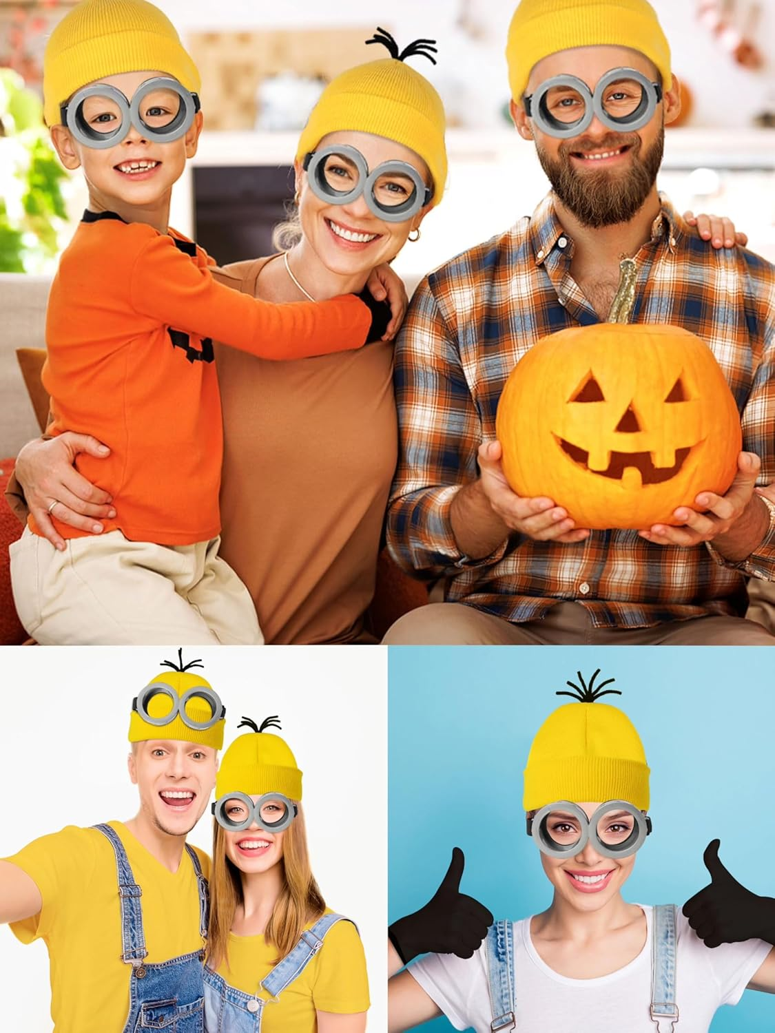 AUTOWT Yellow Halloween Costume Accessories Adult, Halloween Fancy Dress-Up Outfit with Beanie Knit Hats Goggles Gloves Tutu Skirt for Men Women Cosplay Holiday Xmas Party - Yellowblue 5Pcs image number 5