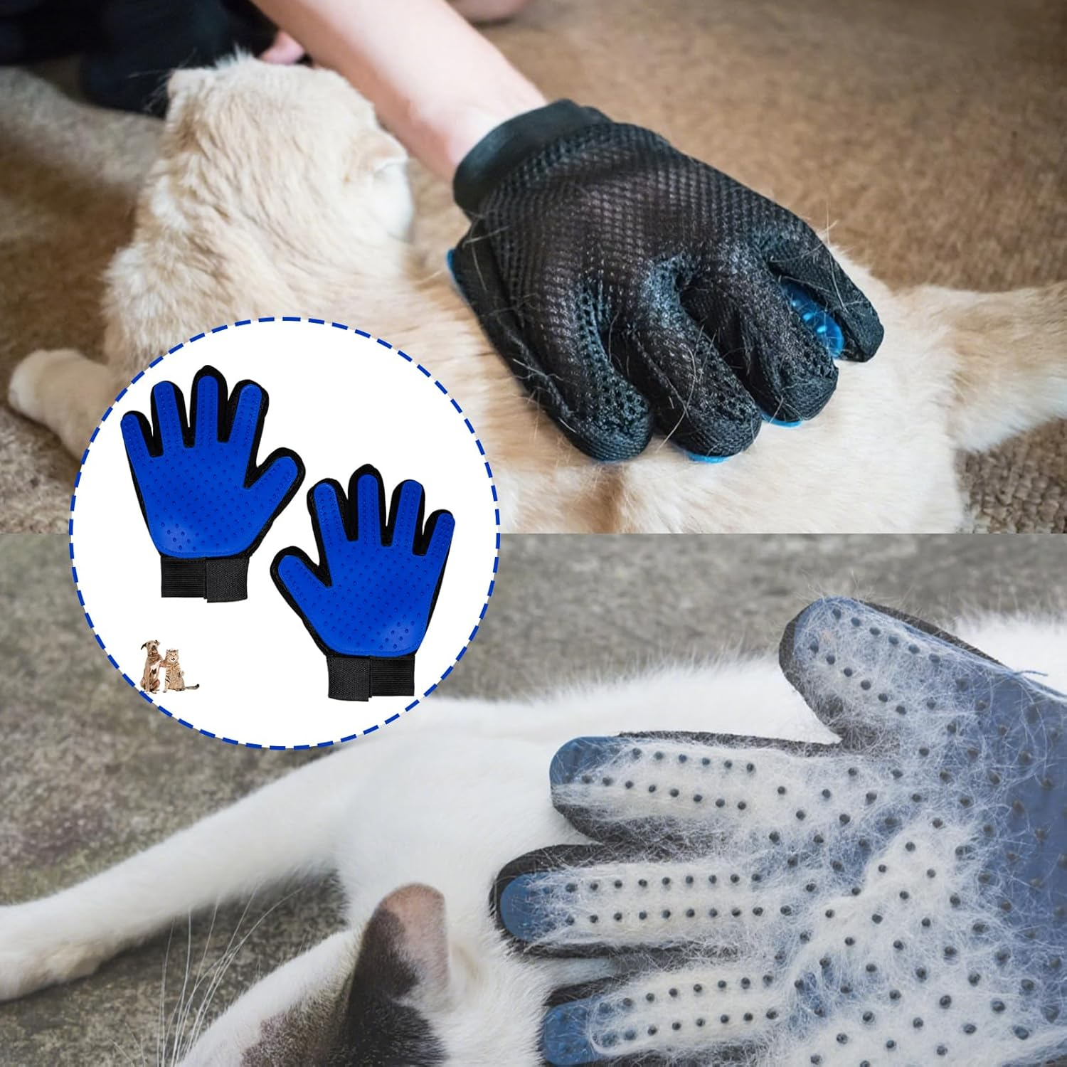 2 Pcs Large Cat Hair Remover Glove for Cats Dogs, Pet Hair Remover Gloves for Cat Grooming Dog Deshedding Home Cleaning, Cats Grooming Bush for Pets Owner or Multi-Pet Household (Blue) image number 3