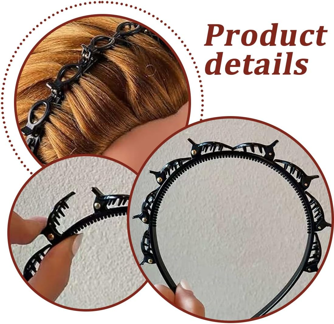 ZORVUJI Pack of 2 Hair Twister Headbands, Double Bangs Hairstyle Hairpin, Headband with Clips, Double Bang Hairstyle Hairpin, Headband with Teeth for Women image number 1