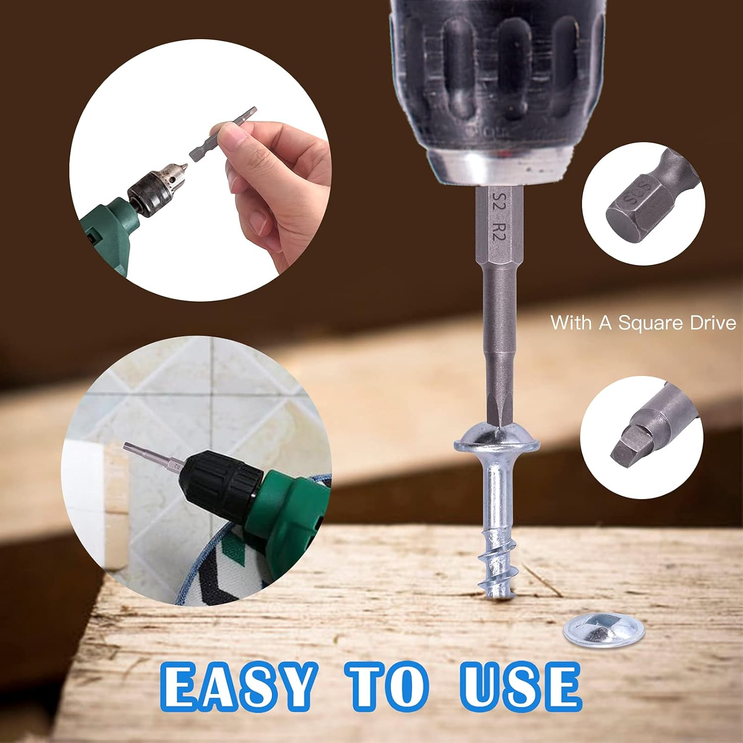 Glarks 280Pcs #8X1-1/2'' Pocket Hole Screws Zinc Coated Square Drive Self Tapping Coarse Thread Wood Screws for Wood and Sheet Metal (#8X1-1/2'' Coarse Thread) image number 1