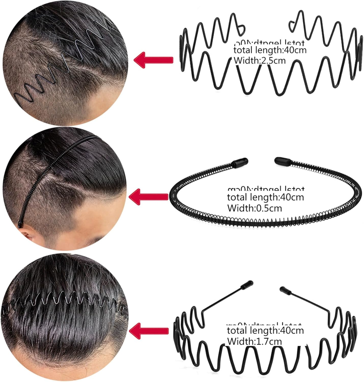 OJIOUI 10 Pieces Metal and Plastic Headband, Unisex Spring Wavy Hair Hoop, Adjustable Wavy Hair Accessories, Non-Slip Hair Hoop for Home, Outdoor, Sports and Yoga