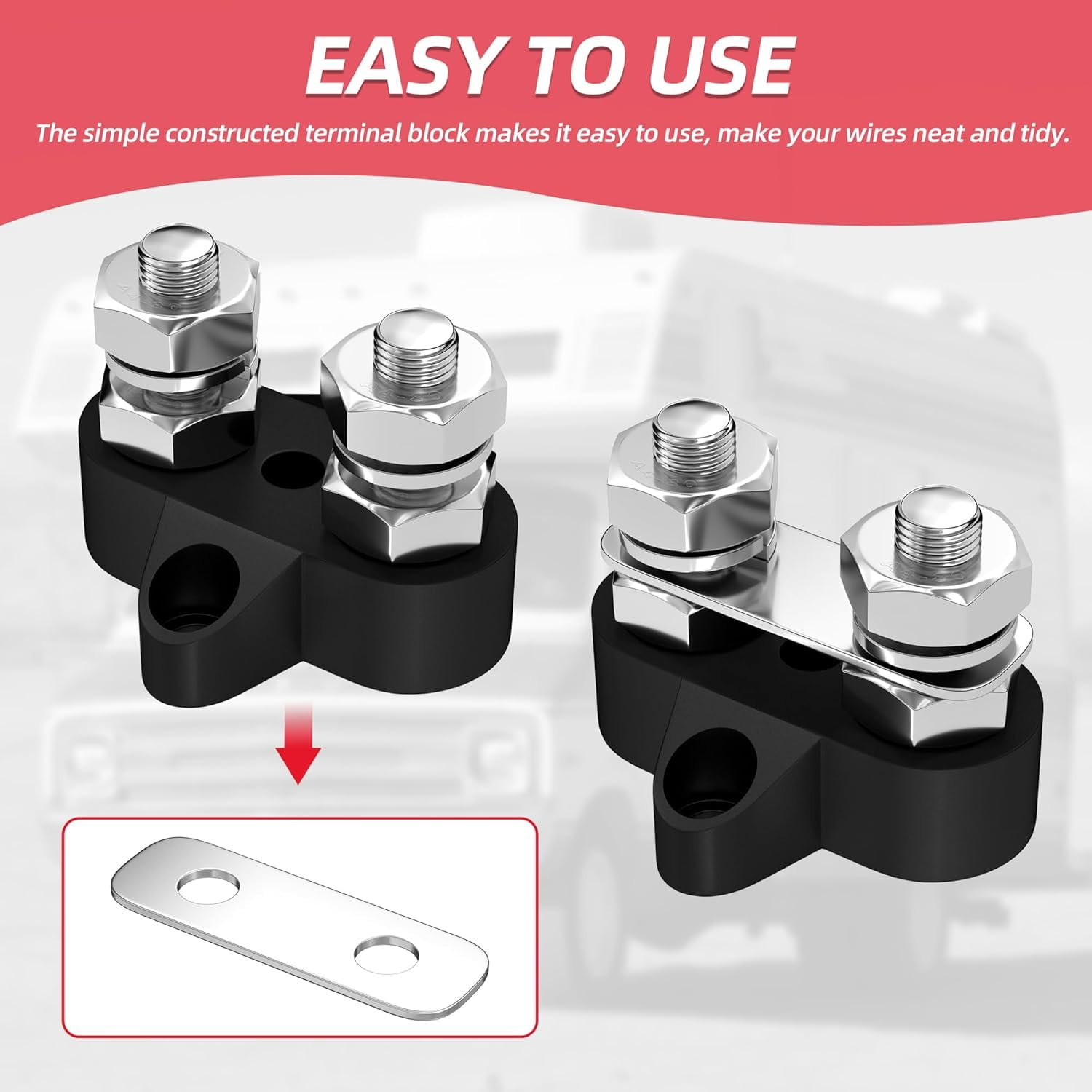 Dual Terminal Stud, M8 Terminal Stud,5/16" Dual Studs Battery Junction Post，48V Positive & Negative Ground Insulated Post with 4 Mount Screw for Truck, Car, RV, Boat,Positive&Negative image number 3
