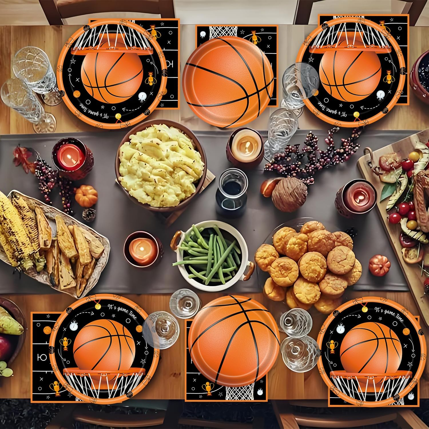 60 Pcs Basketball Paper Plates and Napkins Disposable Birthday Party Plates Dinner Dessert Tableware Supplies for Kids Basketball Birthday Sports Themed Party Decorations Serve 20 - Independence Day image number 2