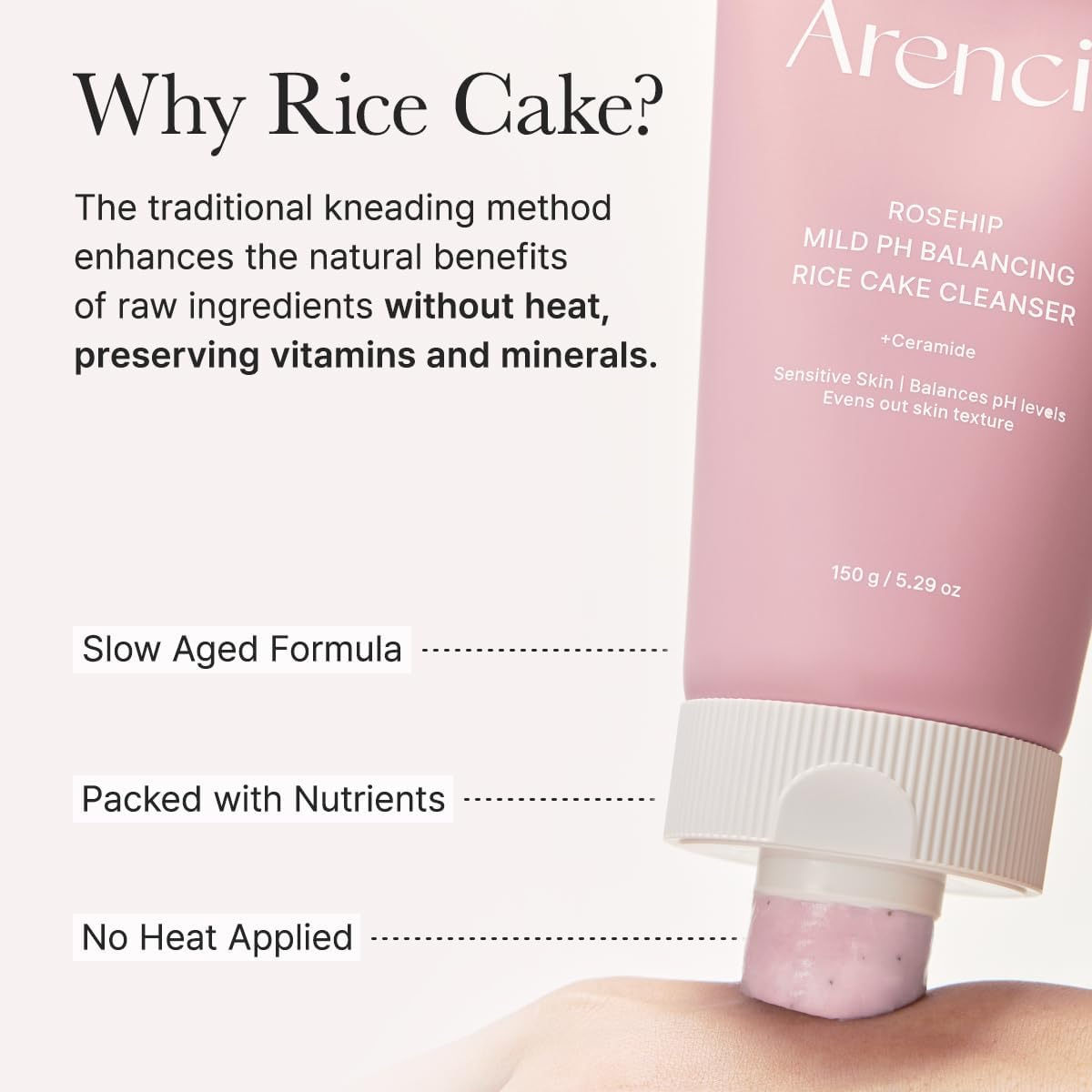 ARENCIA Rosehip Mild PH Balancing Rice Cake Cleanser 150G image number 3