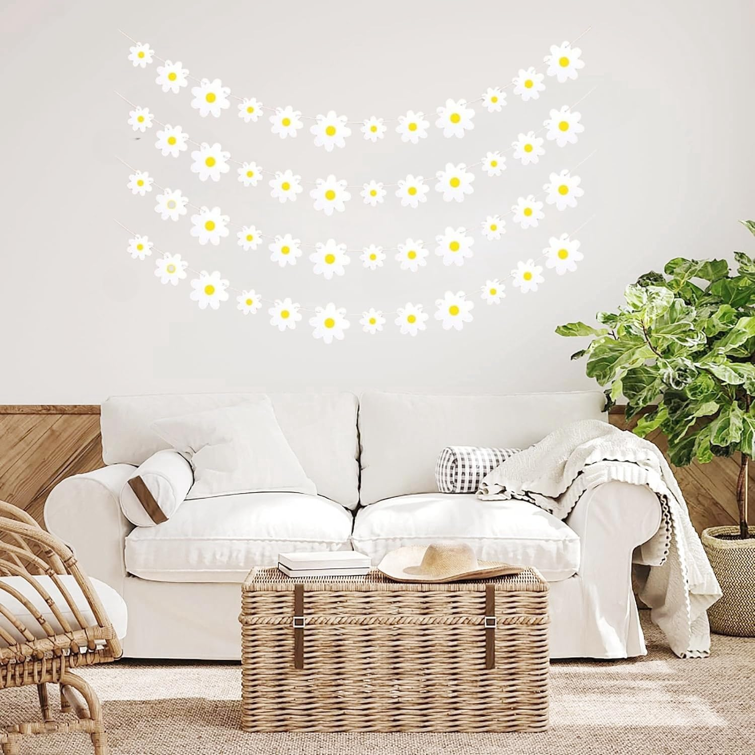 4 Packs Daisy Banner Garland Groovy Hippie Boho Birthday Party Decoration Banner Daisy Party Decoration Hanging Banner Flower Birthday Banner Daisy Paper Cutouts for Girl Birthday Decoration image number 4