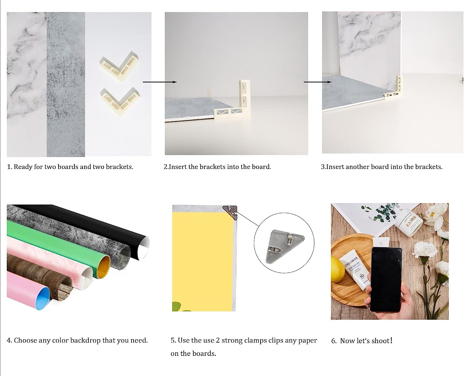 Photography 2PCS Background Boards 60X60Cm and 7 PCS Double Sided Backdrop Papers with Components, 18 Patterns Set for Food, Jewelry, Makeup Photographic Needs