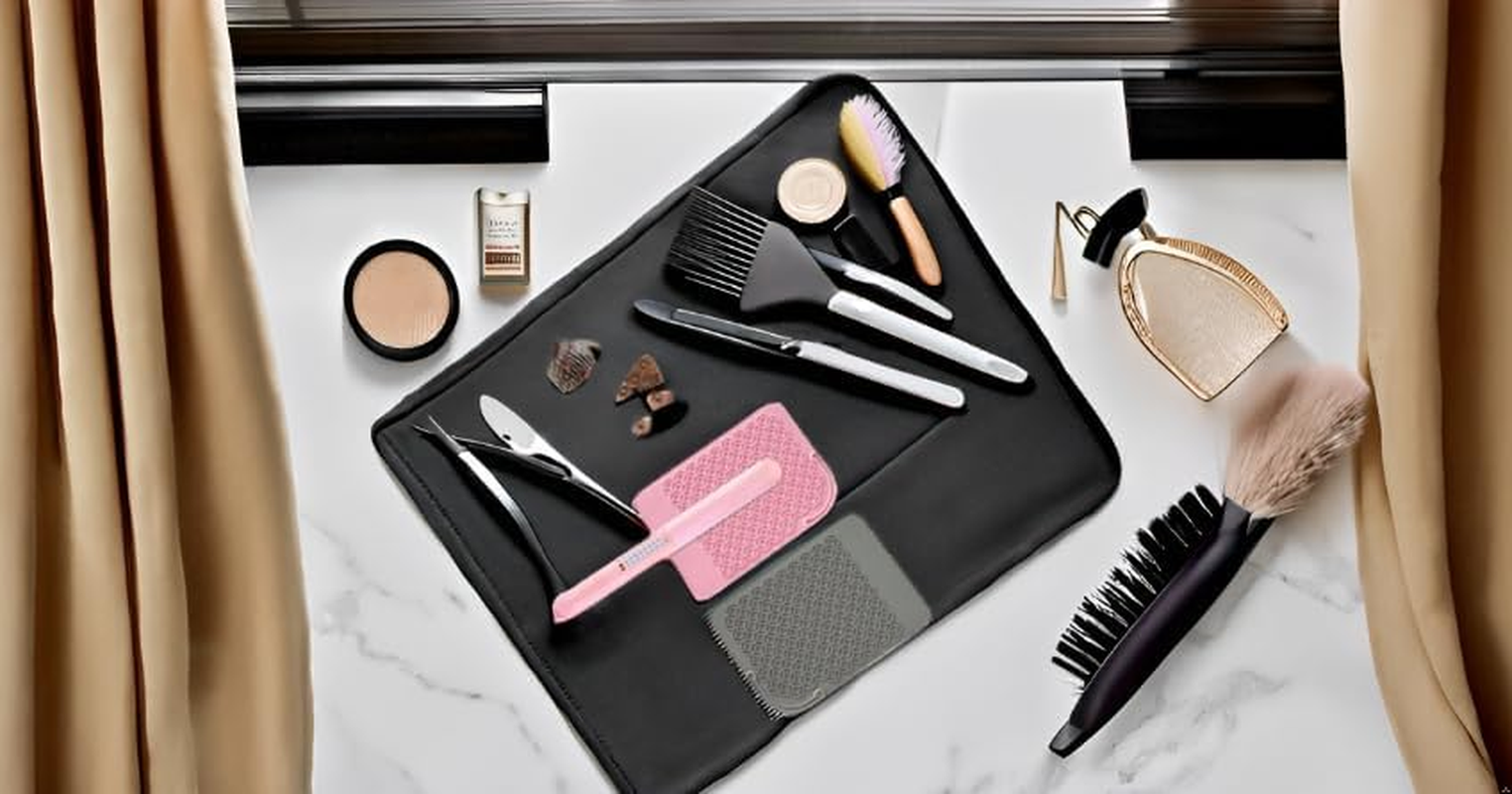 2 PCS Grey and Pink, Silione Heat Resistant Mat for Hair Straightener, Curling Irons, Flat Irons and Hair Styling Tools 8.27" X 6.1", at Travel and Home, Portable image number 4