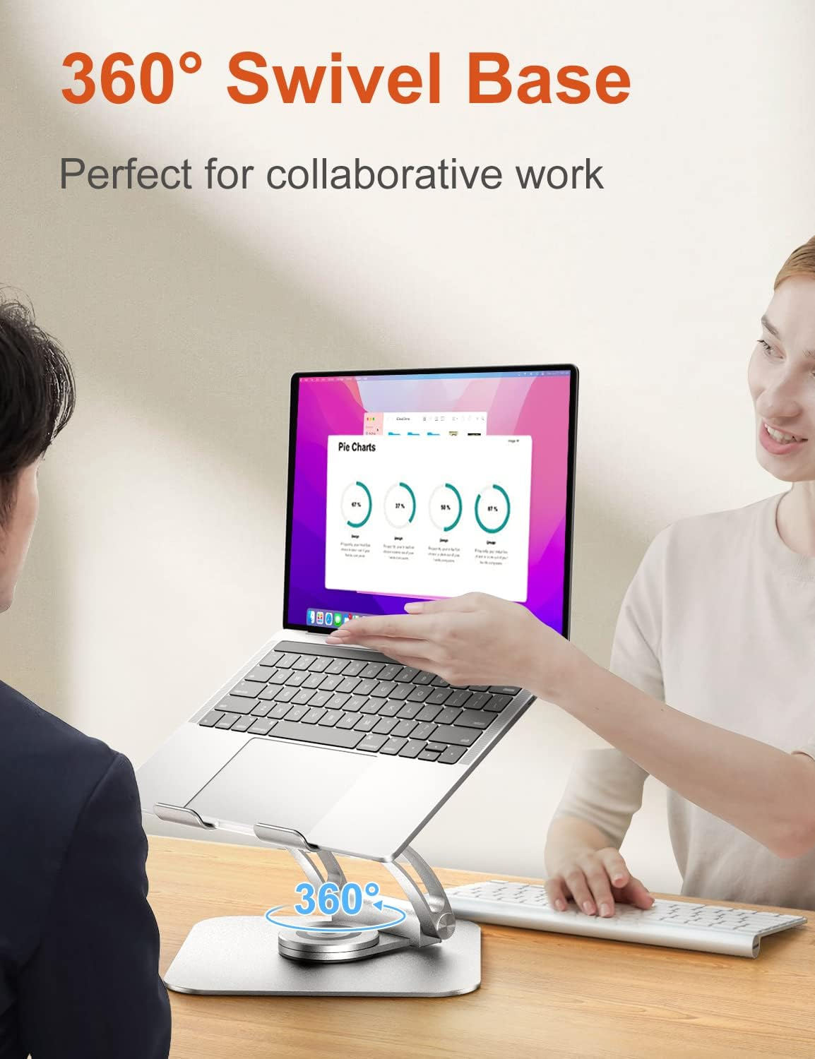 Tounee Swivel Laptop Stand for Desk, Adjustable Computer Stand Laptop Holder with 360&deg; Rotating Base, Ergonomic Laptop Riser Compatible with Air, Pro, All Laptop 10-16" (Silver) image number 5