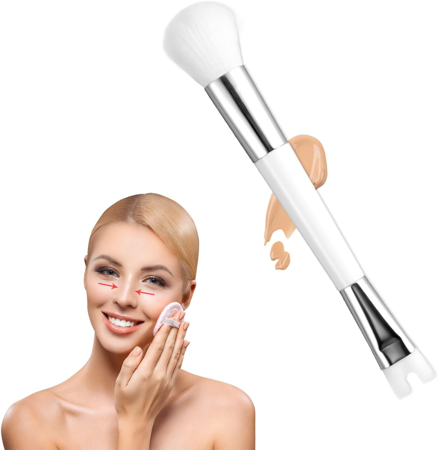NQEUEPN U Shaped Dual End Nose Contour Brush, Synthetic Fibers, White, for Contour, for Face Blending image number 1