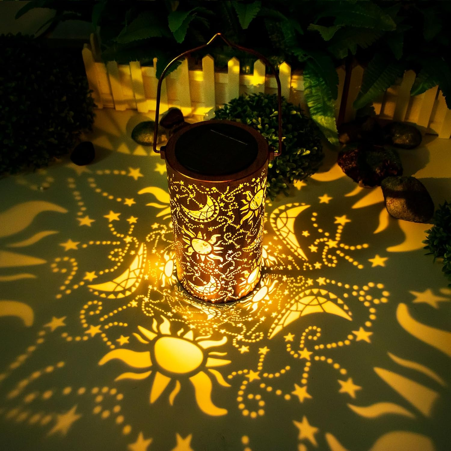 Solar Lanterns Outdoor Hanging Lantern Lights,Sun Moon Metal Decor Lanterns-Waterproof LED Decorative Light for Garden Patio Yard Lawn Backyard Front Porch as Gifts for Mom Grandma Women image number 4