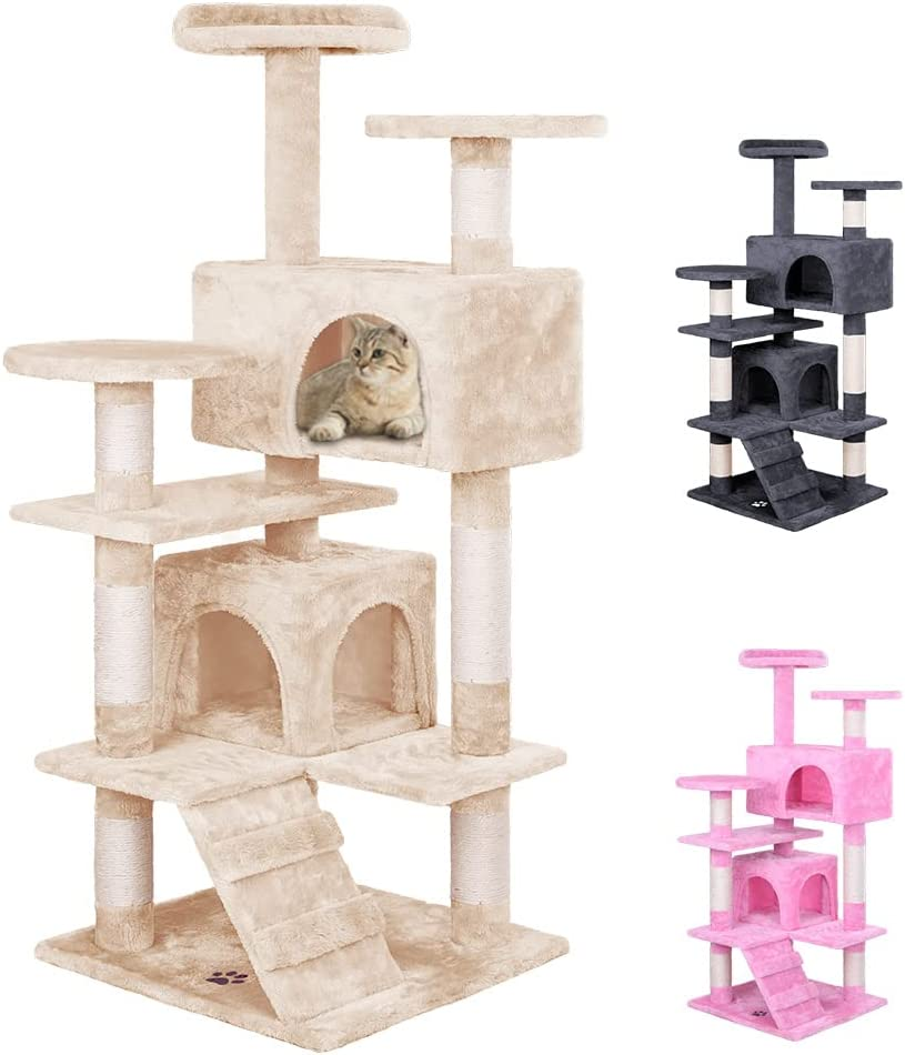 BEASTIE 180Cm Cat Tree with Mouse Toy Scratching Post Tower Condo Cat Play Towers Trees House Furniture Wood in Beige Colour