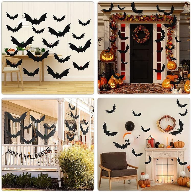 21PCS Plastic Bats Halloween Decoration outside Large Flying Outdoor Decor 3 Different Sizes with Cute Eye Stickers for Hanging in the Tree, Porch, Yard, Lawn, Indoor image number 6
