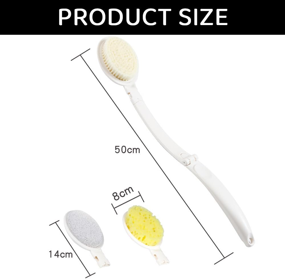 MUSONG 3-In-1 Long Handle Back Brush &ndash; Shower Body Scrubber with Interchangeable Heads, Bath Sponge and Lotion Applicator for Men, Women, Seniors, and Travel image number 4