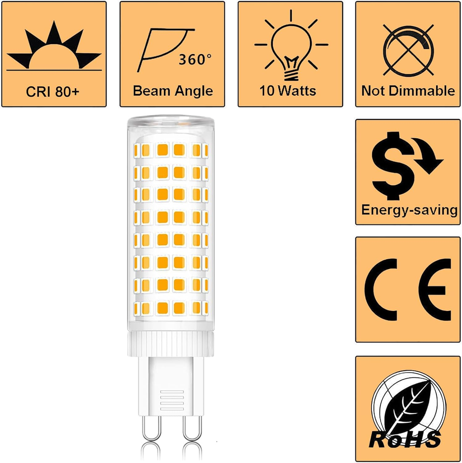 Dimmable G9 10W LED Bulb, G9 LED Bulb Equivalent to 100W Halogen LED, Warm White 2700K, CRI>80, AC 220-240V, Pack of 5 image number 4