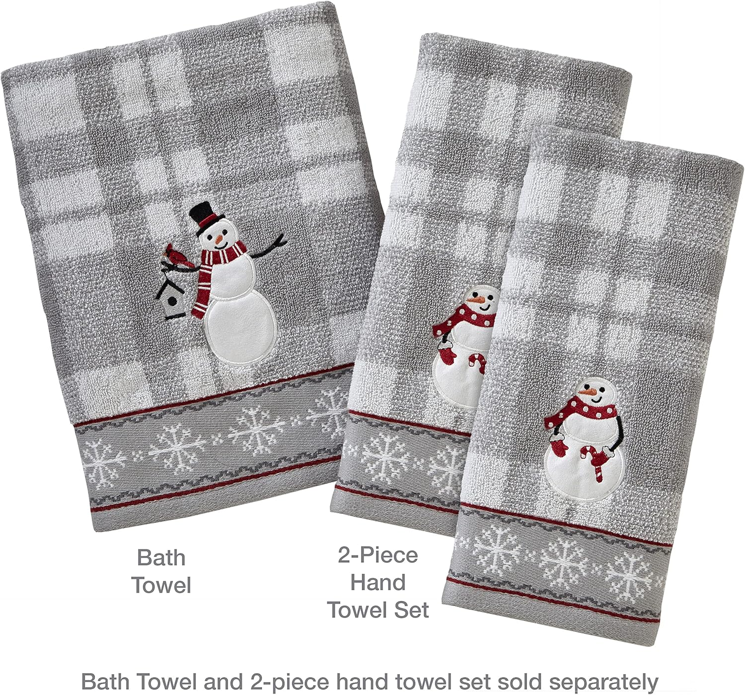 SKL Home Christmas/Winter Whistler Snowman Hand Towel Set for Bath/Kitchen/Bar & Gift, 16" X 26", Gray 2 Count image number 1