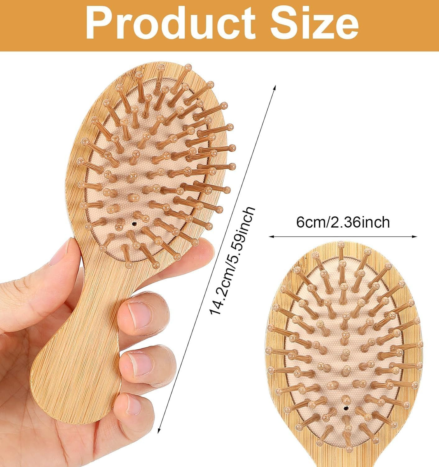 Mini Bamboo Brush, Wooden Brush for Hair Growth, Natural Bamboo Hairbrush with Cushion & Comfortable Handle for Travel, Small Wooden Hairbrush for Women Men All Hair Types (Log Color, One Size) image number 3