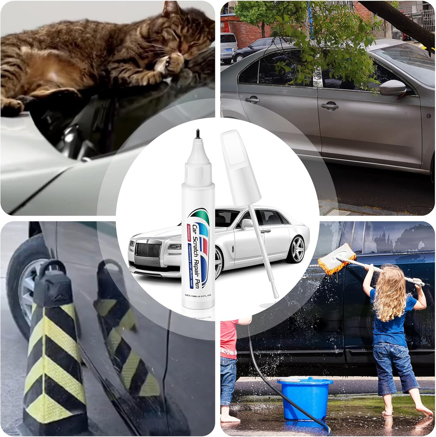 2-In-1 Touch up Paint for Cars,Car Paint Touch up Pen for Deep Scratches,Car Scratch Repair Pen Auto Scratch Remover for Quick and Easy Fix,Quick Drying-Long Lasting Adhension (White) image number 3