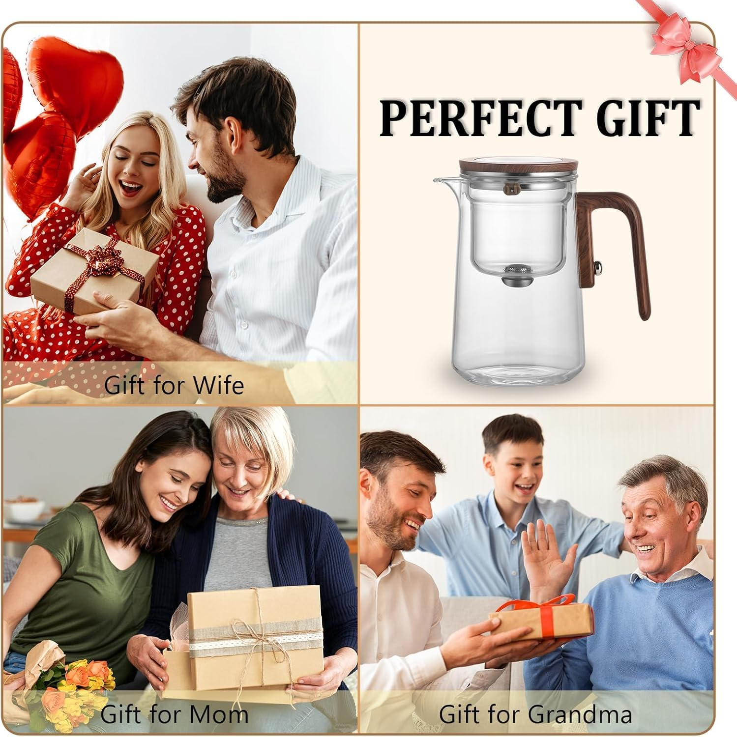 Glass Tea Pot, Magic Enchanti Tea Pot with Infuser, Loose Leaf Tea Kettle with Wooden Handle for Coffee and Tea, 800Ml image number 3