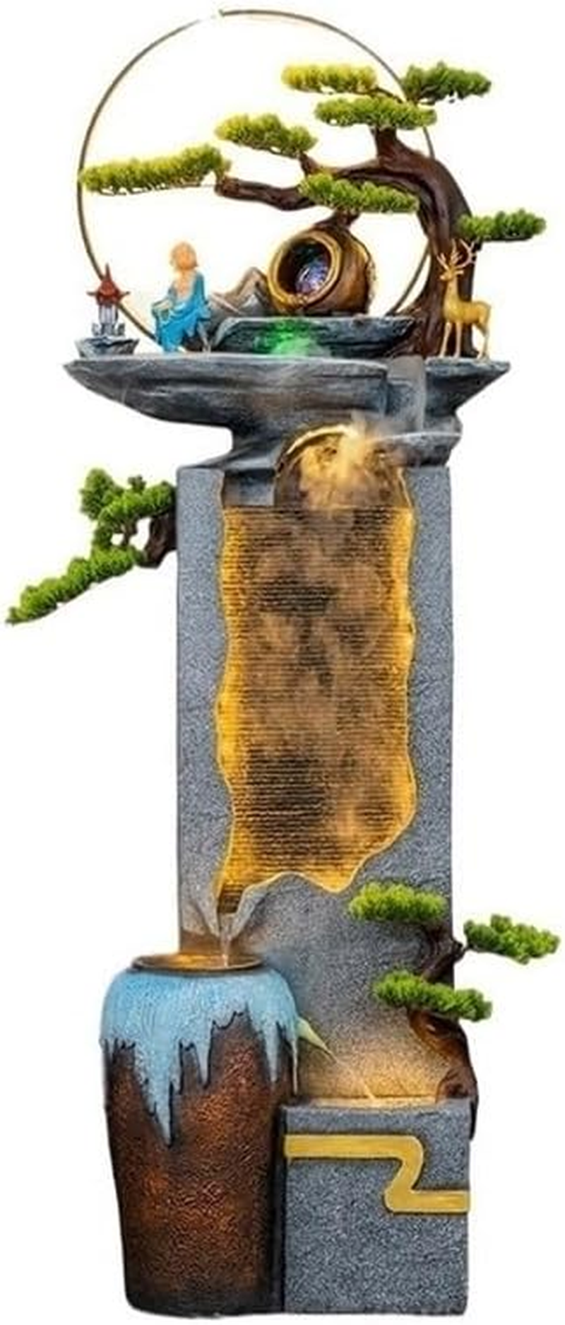 Outdoor Fountain Rockery Flowing Water Fountain Circulating Fish Pond Landscape Decoration Office Courtyard Wealth Attraction Floor(Black)