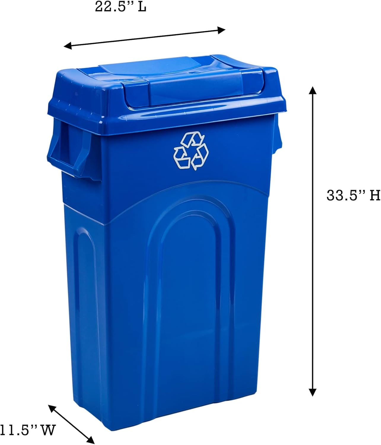 United Solutions Highboy Recycling Bin with Swing Lid, 23 Gallon, Space Saving Slim Profile and Easy Bag Removal, Handles for Easy Carrying, Indoor/Outdoor Use, Recycle Blue image number 5