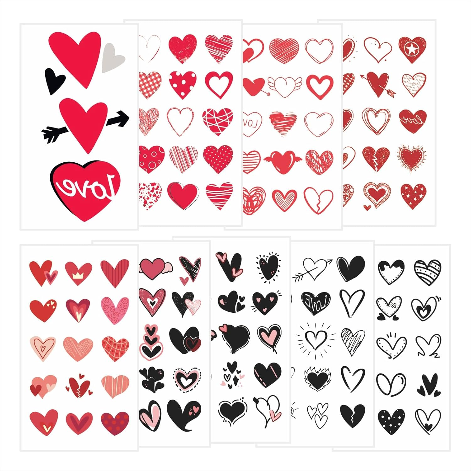 Womaha 9 Temporary Valentine'S Day Tattoos for Women Girls Small Heart-Shaped Tattoo Face Stickers image number 2