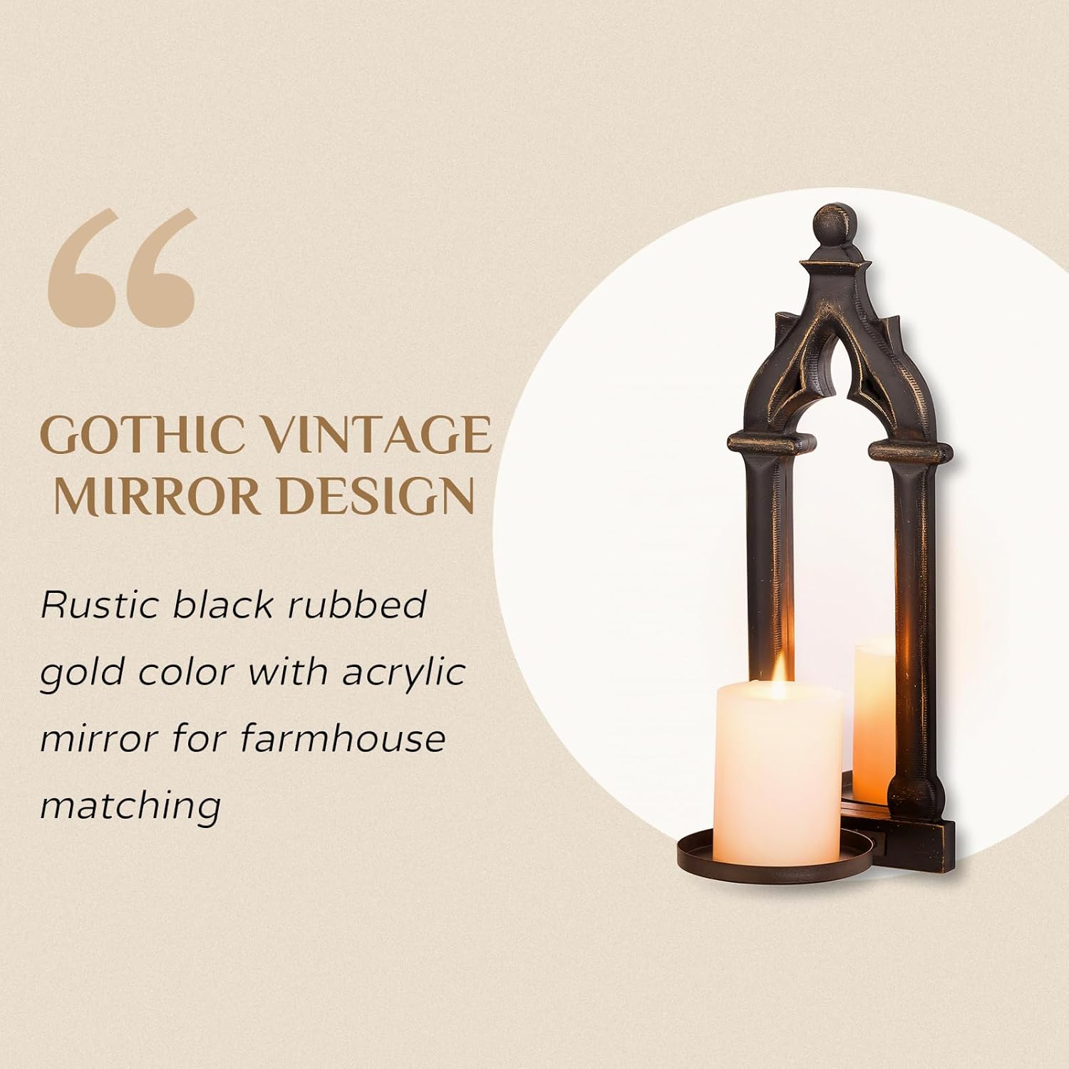 Walasis Candle Sconces Black Wall Decor - Gothic Mirror Wall Candle Holder - Wood Farmhouse Candles Sconce Set of 2 image number 2