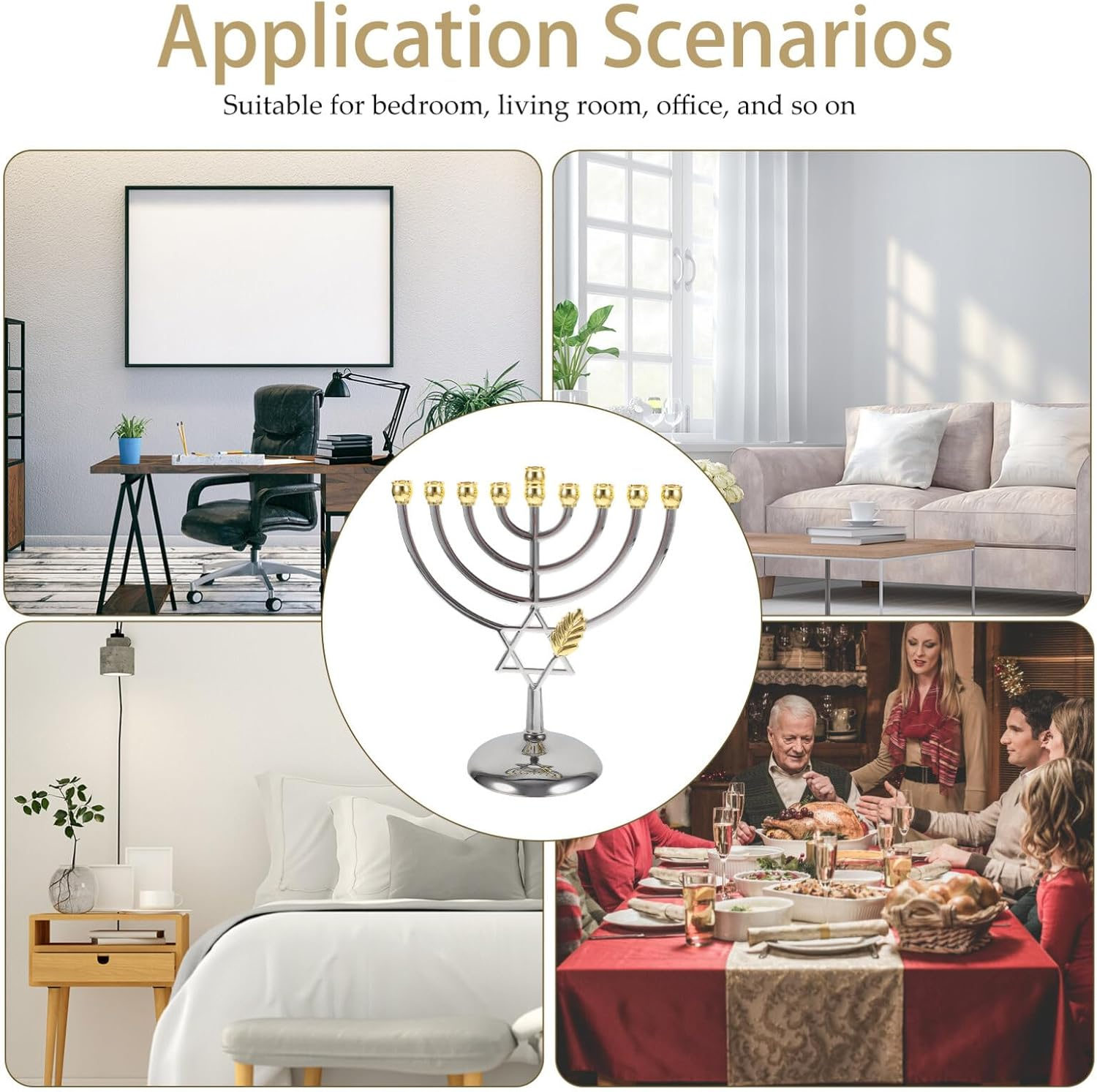 MAGICLULU 9 Branch Menorah Candle Holder,Jewish Candle Holder Candle Stand Candlestick 9 Arm Candlestick Holder Ceremony Candlelight for Chanukah image number 5