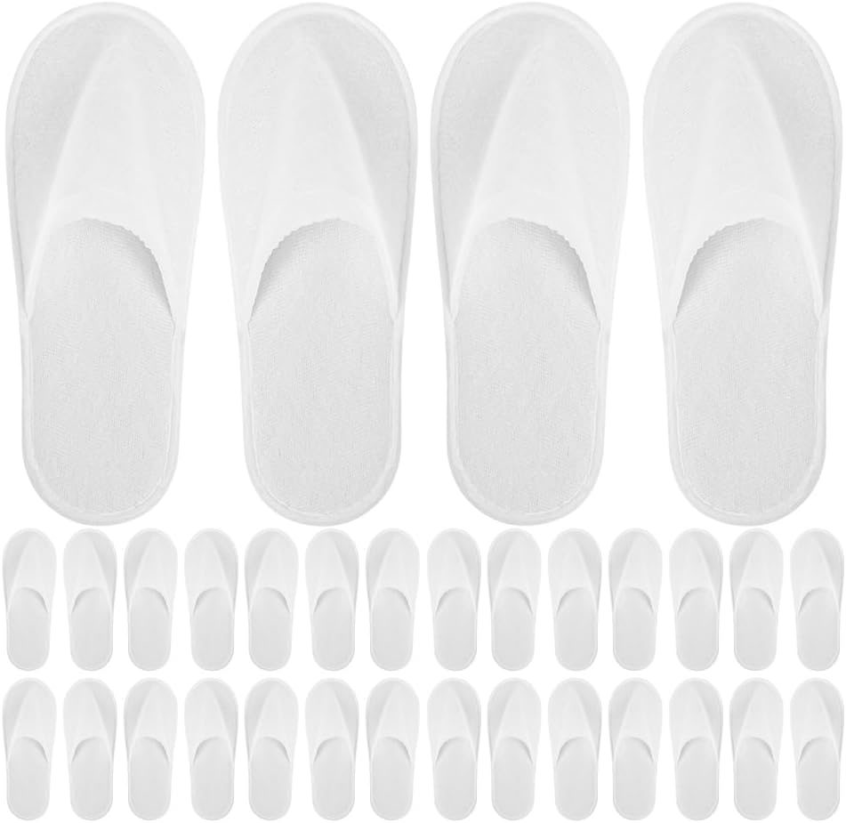 SAFIGLE 30 Pairs White Salon Slippers: Disposable Closed Toe Non-Slip Fleece Cloth Slippers for Guests - 4Mm Thick Soft Sole for Women and Men image number 2