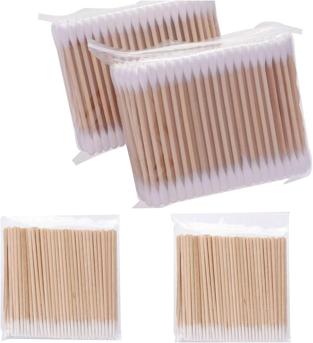Multi-Purpose Cotton Swabs with Wooden Sticks - Single and Double Head Cotton Buds for Makeup, Cleaning, Crafts, and Detailed Precision Tasks 400 Pcs. image number 1