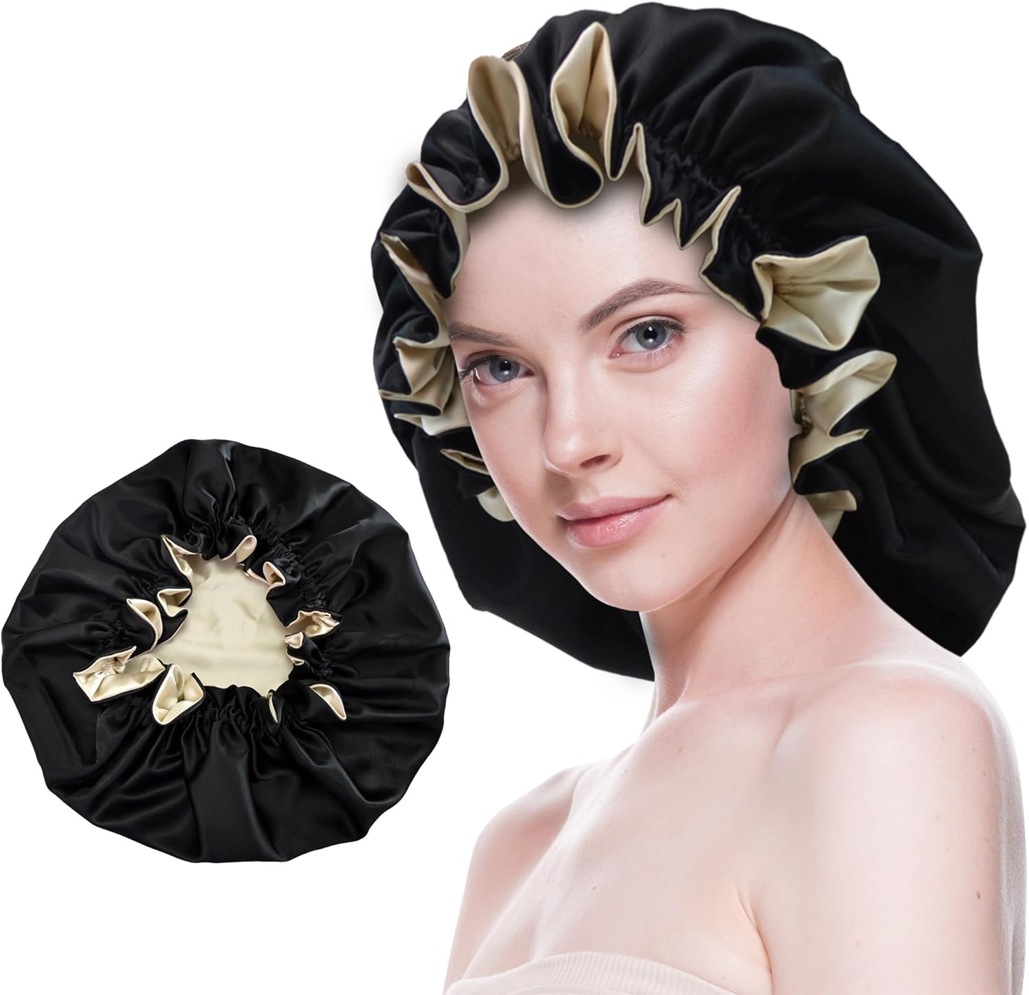 Beutyme Silk Bonnet for Sleeping Satin Bonnets Double Layer Reversible Hair Cap Bonnet for Women Long Curly Braid Hair